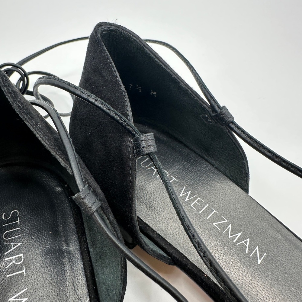 Stuart Weitzman Gilligan Black Suede LaceUp Pointed Toe D Orsay Ballet Flats 7.5 - Picture 9 of 9